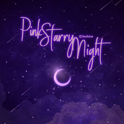 Pink neon moon & night sky